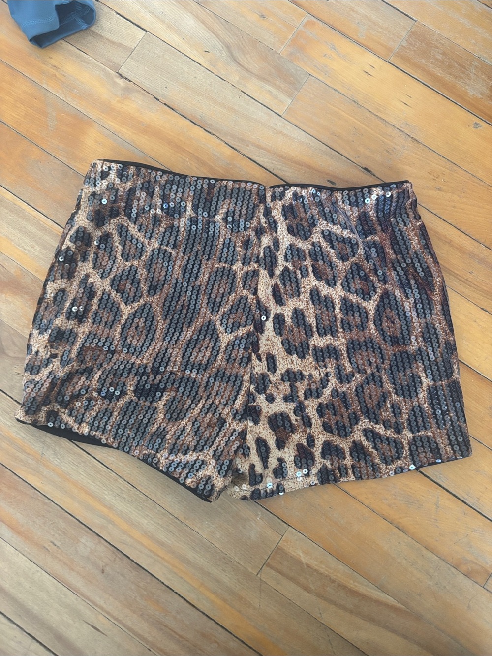SHEIN Leopard Sequin Mini Shorts in Brown and Black